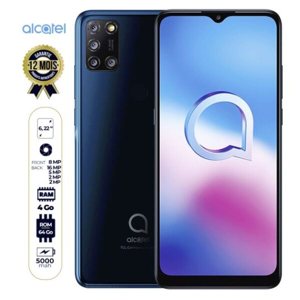 Alcatel 3X 2020 - 64Go/4Go RAM - 6.5'' - 48MP+8MP+5MP/16MP - 4000mAh - 12 mois