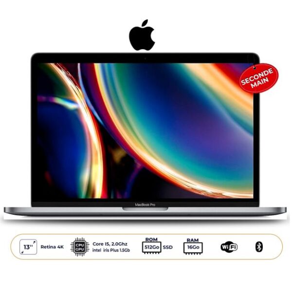 Apple MacBook Pro 2020 – 16 Go RAM – SSD 500 Go - Écran Retina 13" 4K – Intel Core i5 2.0 GHz – Iris Plus 1.5 Go – Autonomie 10h Garantie 3 mois