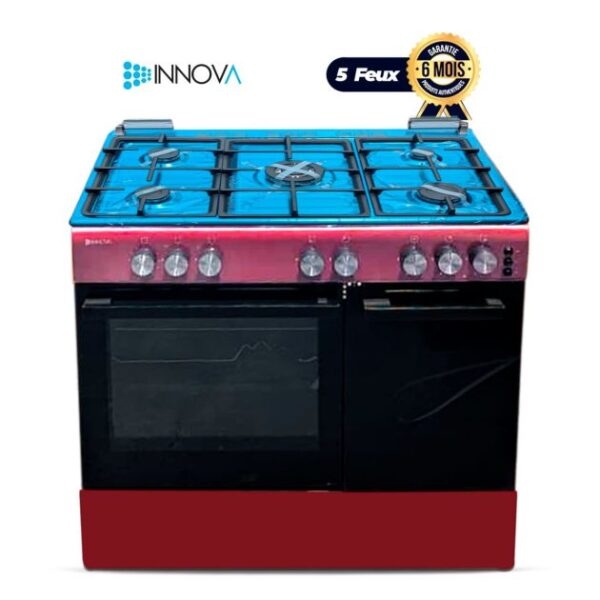 Cuisinière à Gaz INNOVA IN9502CRB - 5 Feux avec Four, Tournebroche, Allumage Électrique, Minuterie et Compartiment Bouteille de Gaz - Garantie 6 Mois