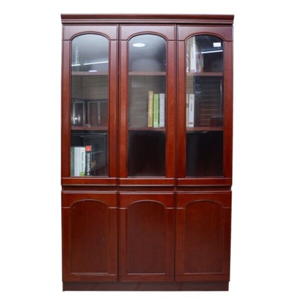 Armoire De Bureau - ES19166 - En Bois - 3 Portes Avec Vitre - Marron fonce