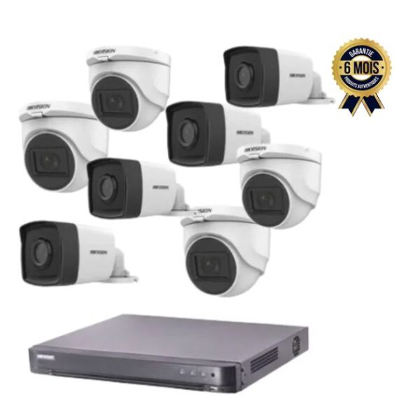 Kit de vidéosurveillance Hikvision - 2MP HD 1080 P - 1 DVR + 4 caméras bullet + 4 caméras dôme - 6 Mois