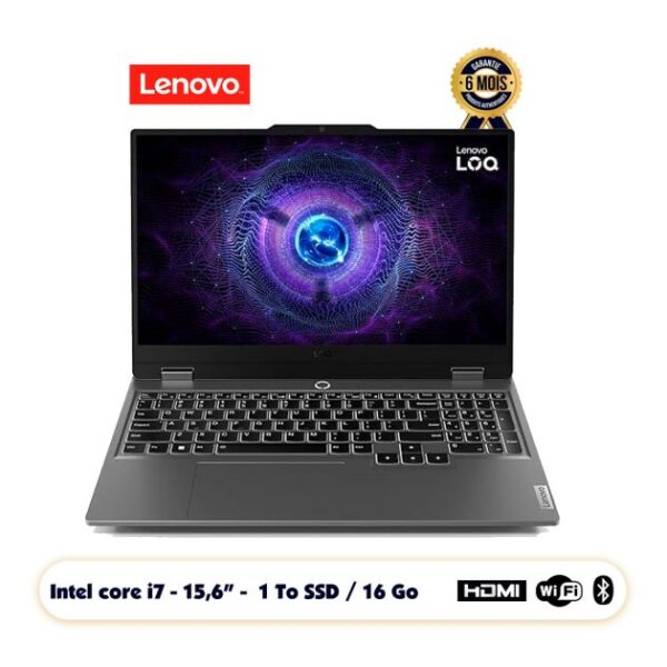 Laptop Lenovo LOQ 15IRX9 Gaming - Avec puce IA - Ecran 15.6″ FHD 144Hz - Intel core i7-13650HX - 1To SSD /16Go Ram - Nvidia RTX 3050 6Go  - 6 mois