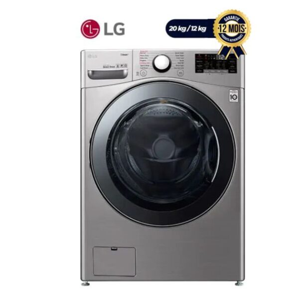 Machine à Laver automatique ( Lavage et Séchage) - LG - F0L2CRV2T2C - lavage 20 Kg / Séchage 12Kg - 6 Motion Direct Drive - ThinQ App - Très économe en énergie (A+++) - Argent - Garantie 12 Mois