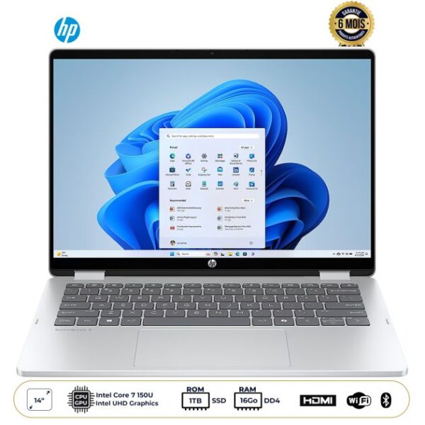 Ordinateur portable 2-en-1 – HP OmniBook 5 Flip – 16Go RAM – 1To SSD - Écran tactile 14" FHD – Intel Core 7 150U – Windows 11 – Garantie 6 mois