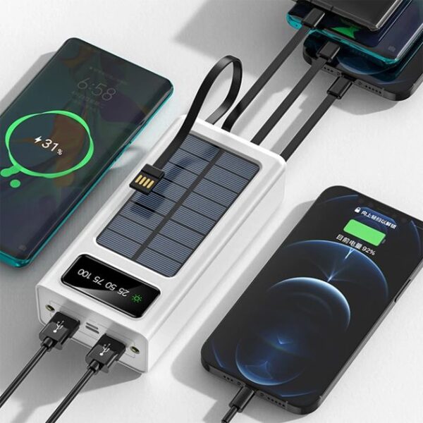 Powerbank Xiaomi 30 000 mAh – 67W – Solaire – Lampe torche – Câbles intégrés – Noir - 6 mois de garantie
