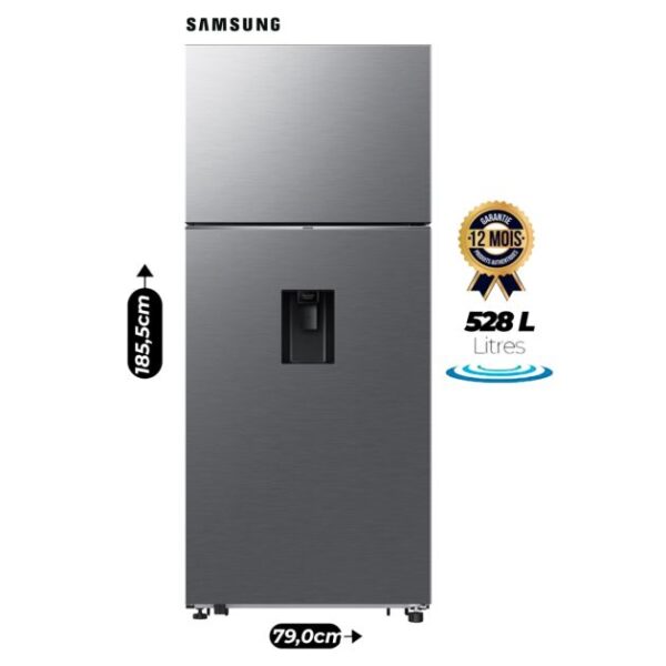 Réfrigérateur Combiné Samsung 528 L – RT53DG7B14S9 – No Frost – Distributeur d’Eau intégré – Digital Inverter – AI Energy, Wi‑Fi – Inox Raffiné – Garantie 12 mois