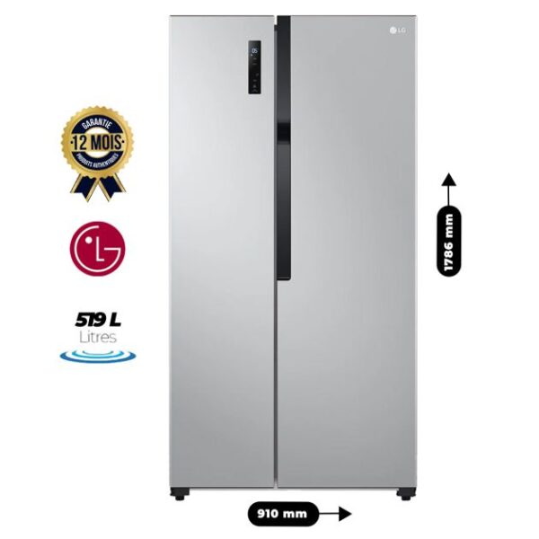 Réfrigérateur LG - Side By Side - No Frost - Multi Air Flow - Avec Compresseur Smart Inverter - LG - GCFB507PQAM - 519 L- Économique A+ - Argent -12 Mois De Garantie
