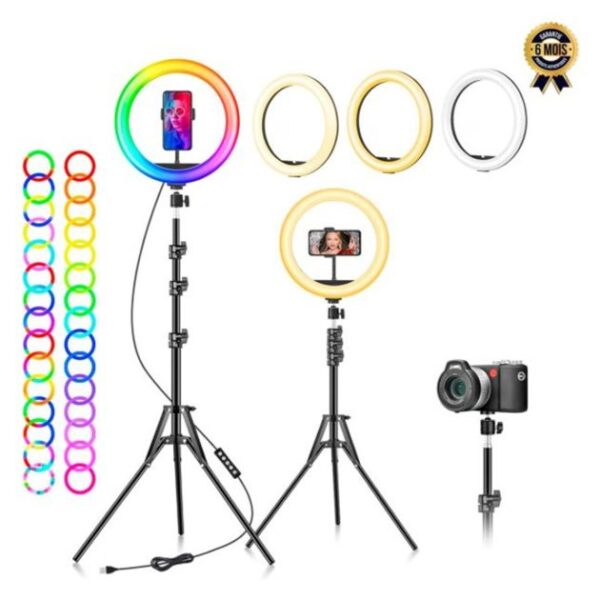 Ring Light avec trépied et support de téléphone - MJ30 - 25,4 cm - Pour selfie, lampe de bureau à intensité variable - Vlog, YouTube, TikTok, streaming , zoom - 6 Mois
