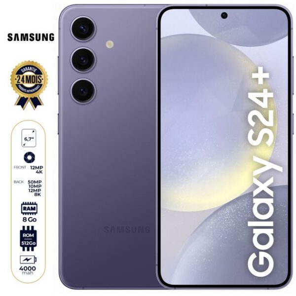 Samsung Galaxy S24 + 5G - 512 Go - 12 Go RAM - 6.7" - 2 Nano-SIMs and eSIM - 50 MP + 10 MP + 12 MP/12MP - 4000mAh - Garantie 24 Mois