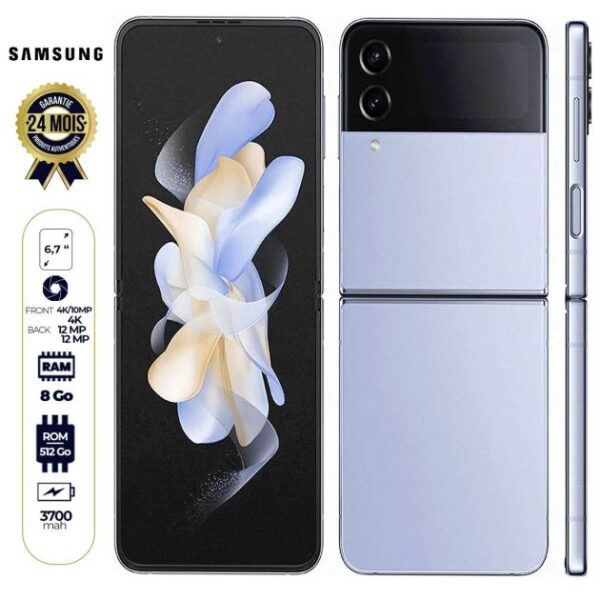 Samsung Galaxy Z Flip 4 5G - (1 Nano Sim + 1 eSim) - 6.7" - 512Go/8Go Ram - 12MP+12MP 4K/10MP 4K - 3700mAh - Garantie 24 Mois (ne couvre pas les dommages sur l’afficheur)