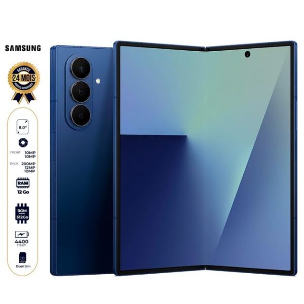 Samsung Galaxy Z Fold7 - 512 Go - 12 Go de RAM - Écran principal AMOLED pliable 8" + écran secondaire 6,5" - 200 MP+ 12 MP + 10 MP / 10 MP - 4400 mAh - Garantie 24 mois