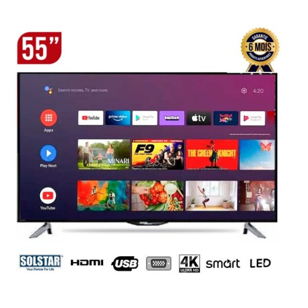 Smart-Téléviseur - Solstar -4K UHD - 55 pouces- LED - 55HSU7200SS - noir - 6 mois