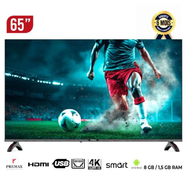 Smart TV PREMAX 65" - PM65UHD4KBT - Ultra HD 4K - 8Go ROM / 1,5Go RAM - Garantie 6 mois