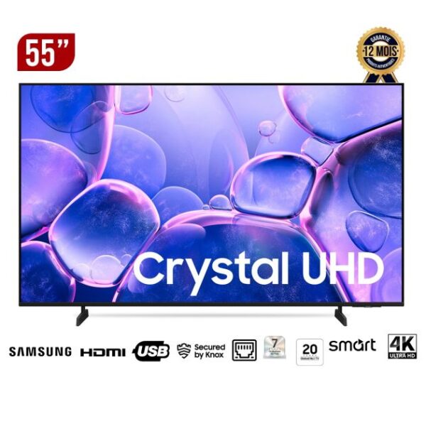 SMART TV Samsung 55" UA55U8000F – Crystal UHD 4K – HDR+ – Processeur Crystal 4K – One UI Tizen sécurisé Knox – Design Métallique Haut de Gamme – Economie d'énergie – Series 8 (2025) – Garantie 12 Mois