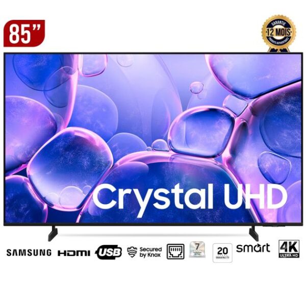 SMART TV Samsung 85" UA85U8000F – Crystal UHD 4K – HDR+ – Processeur Crystal 4K – One UI Tizen sécurisé Knox – Design Métallique Haut de Gamme – Economie d'énergie intelligente – Série 8 (2025) – Garantie 12 Mois