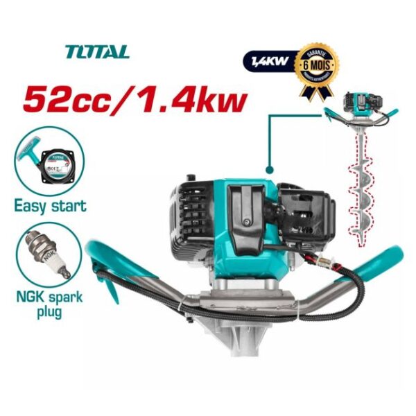 Tarière de terre à essence 1,4KW - TOTAL TEA55221- Puissante et efficace + Meches 150X800MM - 6 Mois