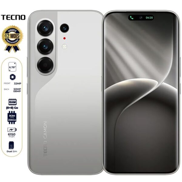 Tecno Camon 50 - 256 Go - 8 Go + 8 Go RAM Extensible - 6,78" - 2 Nano SIM - 50MP + 8MP/32MP - 6150 mAh - Garantie 12 Mois