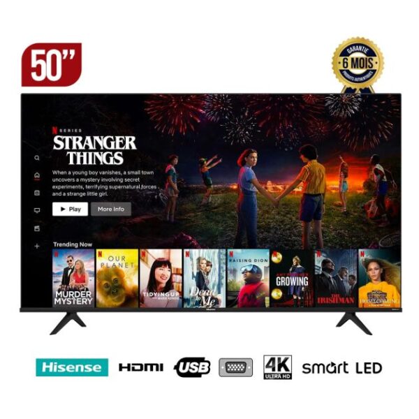 TV Smart Hisense 50 pouces - 50A6G - 4K Ultra HD - Ecran sans bords - 6 mois