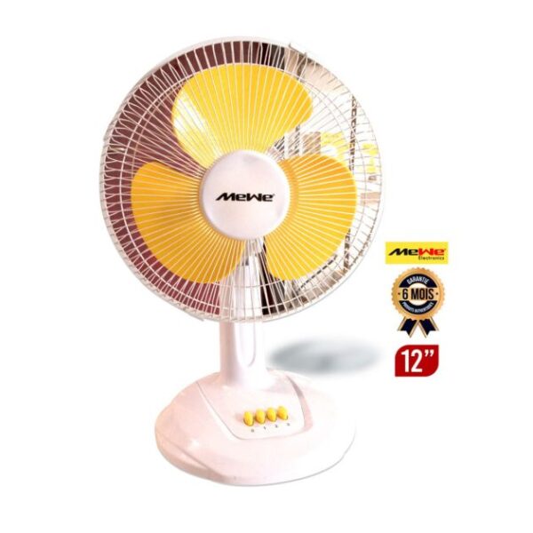 Ventilateur de table MEWE 12 Pouces - MWFAN ACF1206 - Puissance 35W - 3 vitesses - Silencieux et économique - Couleur jaune et blanche - Garantie 6 Mois