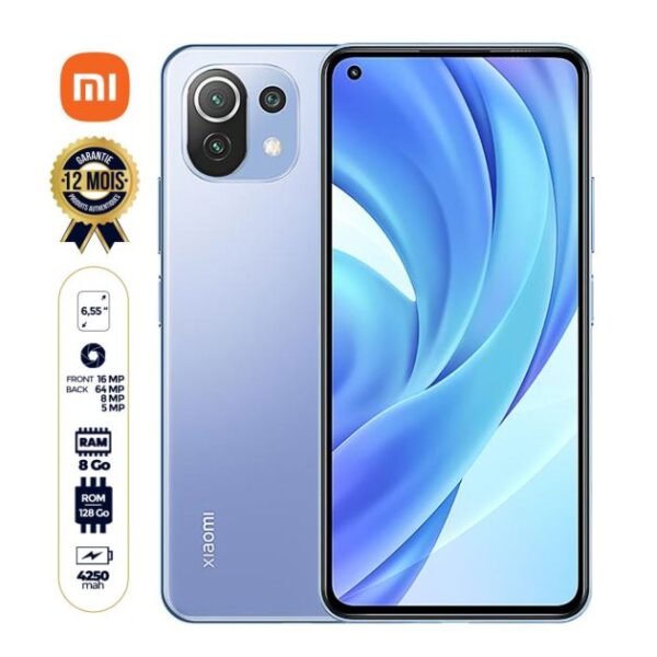Xiaomi Mi 11 Lite - 6.55 pouces - 128Go/8Go Ram - 64+8+5 MP 4K/16MP - 4250mAh - Dual sim - 12 mois