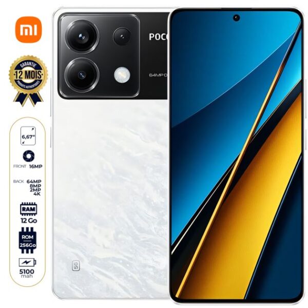 Xiaomi Poco X6 5G - 256 Go - 24 Go (12Go + 12 Go) RAM - 6,67" - 2 Nano Sim - 64MP + 8MP + 2MP/16MP - 5100 mAh - Garantie 12 Mois