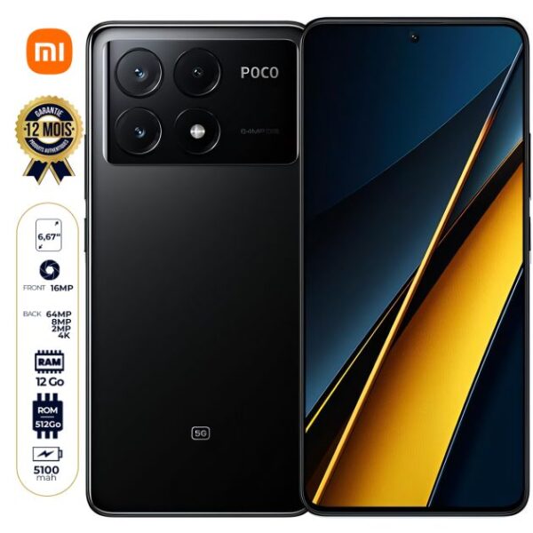 Xiaomi Poco X6 Pro 5G - 512Go/12Go RAM - 6.67'' - 64MP+8MP+2MP - 5000mAh - 12 mois