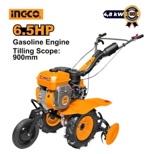 Motoculteur à Essence INGCO - GC6101 - Moteur 6.5HP 4.8kW - Largeur de travail 900mm - Profondeur 300mm - Garantie 06 Mois