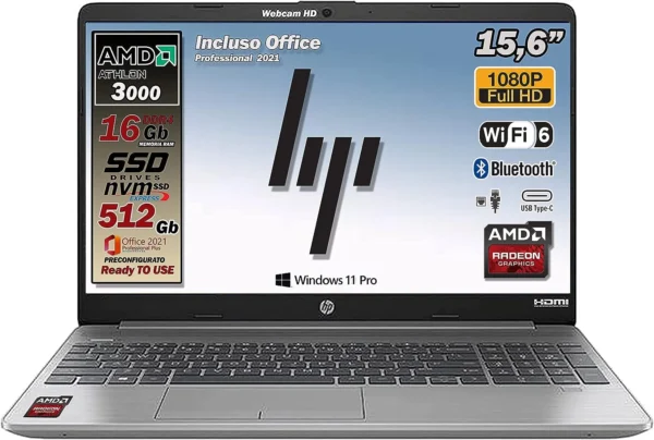 Laptop HP 250 G8 - 15,6'' HD - Intel Core i5-10gen - 512 SSD-16 Go Ram - Intel UHD Graphics - Windows 10 Pro - 6 Mois