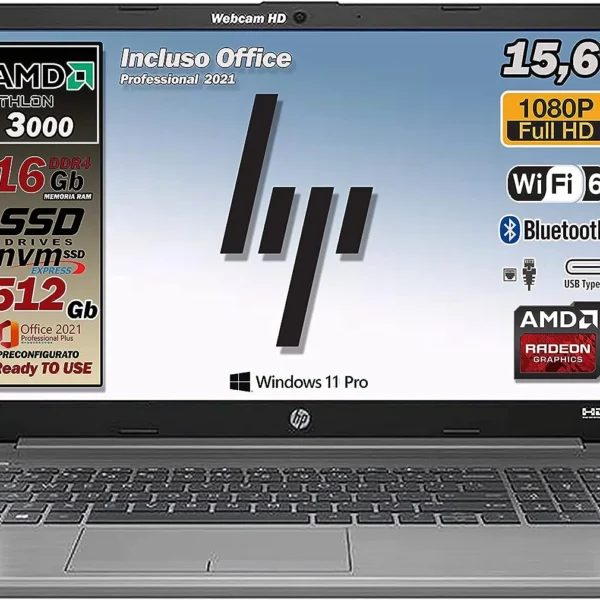 Laptop HP 250 G8 - 15,6'' HD - Intel Core i5-10gen - 512 SSD-16 Go Ram - Intel UHD Graphics - Windows 10 Pro - 6 Mois