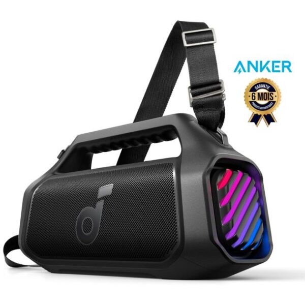 Enceinte Bluetooth Puissante - Anker Soundcore Boom 2 Plus - 140W - 2+2 canaux stéréo - BassUp 2.0 - Charge Rapide 30W - 20h d'autonomie - IPX7 - Lumières RGB - USB-C - Garantie 06 mois