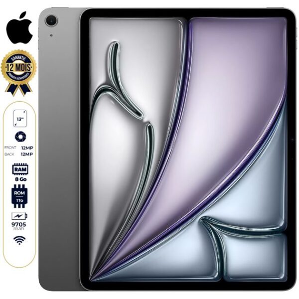 Apple iPad Air 2024 - 1 To - 8 Go RAM - Wi-Fi - Apple M2 - Ecran Liquid Retina 13" - 12 MP/12 MP - 9705 mAh - 12 mois de garantie
