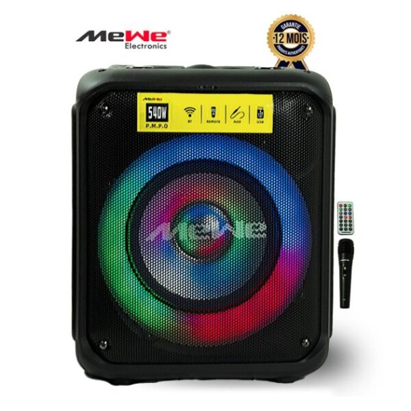 Enceinte de fête MEWE MWAUD‑PTS0803SG – 45W (540W max) – Portable et Rechargeable – Avec Micro – Bluetooth – USB – Radio FM – Garantie 12 mois