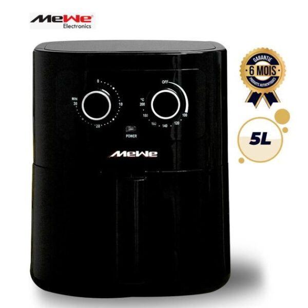 Friteuse sans Huile 6 Litres - MEWE MWKCA-AIRF0601 – Air Fryer Antiadhésive – 1400-1600W – Minuterie 30 min – Protection Surchauffe – Noir – Garantie 6 Mois