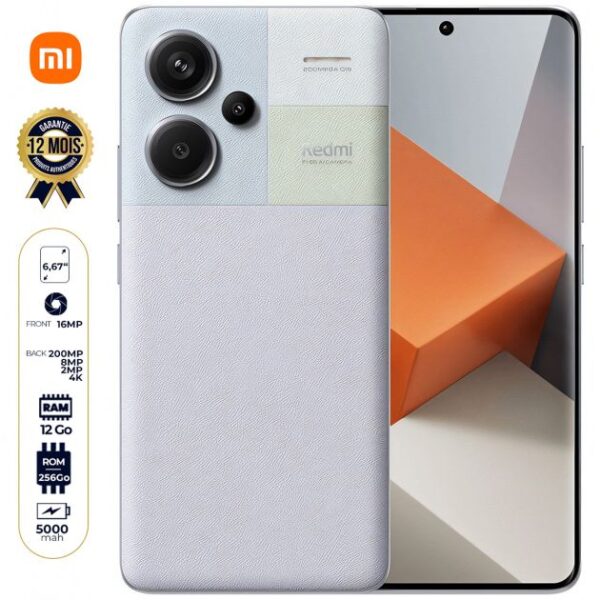 Xiaomi Redmi Note 13 Pro + 5G - 256 Go - 12Go RAM - Ecran incurvé 6.67" - 2 Nano SIM - 200MP+8MP+2MP/16MP - 5000mAh - Version Indienne - Garantie 12 mois