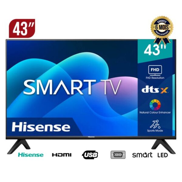 Smart TV Hisense- 43A4Q - 43 pouces - Full HD - Noir - Garantie 6 mois