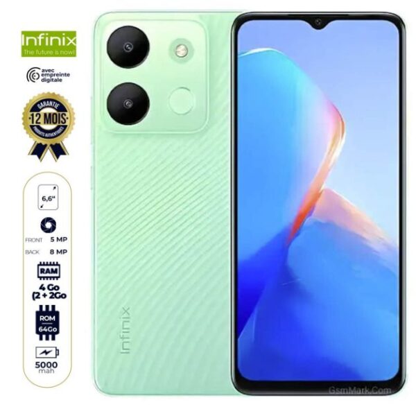 Infinix Smart 7 HD - 64Go/2Go+2Go RAM - 6.6'' - 8MP/5MP - 5000mAh - 12 Mois