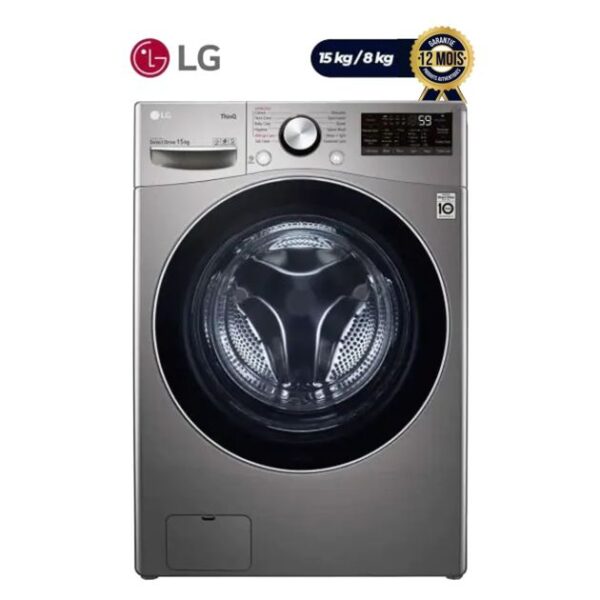 Machine à laver LG automatique - F0L9DGP2S - lavage 15kg et séchage 8kg - Super économe en énergie (A+++) - 12 mois