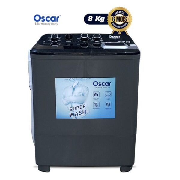 Machine à laver Semi-automatique 8Kg - OSCAR - OSC-TTB-XP8 - Noir - Garantie 6 Mois