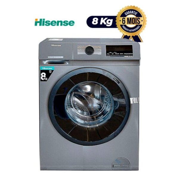 Machine à Laver Automatique - 8Kg - Hisense - WFQP8014EVMT - Argent - Garantie 6 Mois