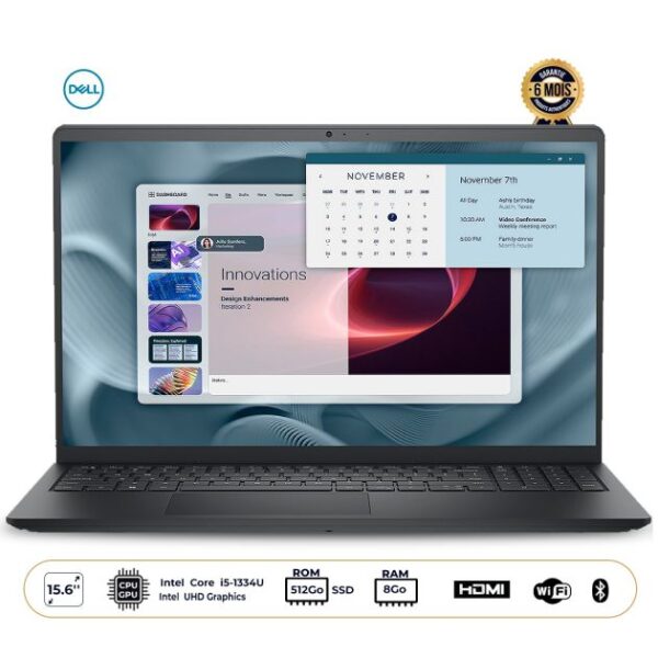 Ordinateur portable - Dell - Pro 15 Essential PV15250 - Écran 15.6" FHD - Intel Core i5-1334U - 8Go RAM - 512Go SSD - Intel UHD Graphics - Clavier AZERTY - Ubuntu - Garantie 6 mois