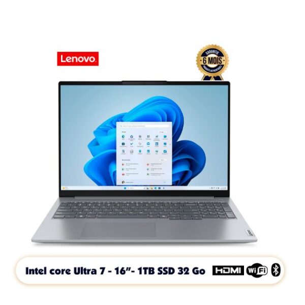 Ordinateur portable Lenovo ThinkBook 16 G7 - 1 To SSD - 32Go RAM DDR5 - Intel Core Ultra 7 155H - Écran 16" WUXGA - Arc Graphics - Qwerty - Windows 11 - Garantie 6 mois