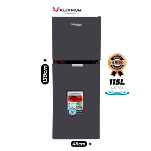 Réfrigérateur Combiné Millenium RF‑155SS – 115 L – Double Porte – Compact & Silencieux – Gris - 6 mois