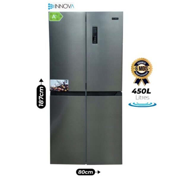 Réfrigérateur Américain INNOVA 450 L – IN 5474-D – Multi Portes – No Frost – Classe A+ – Réfrigérateur Haut + Congélateur bas – Gris - 12 mois