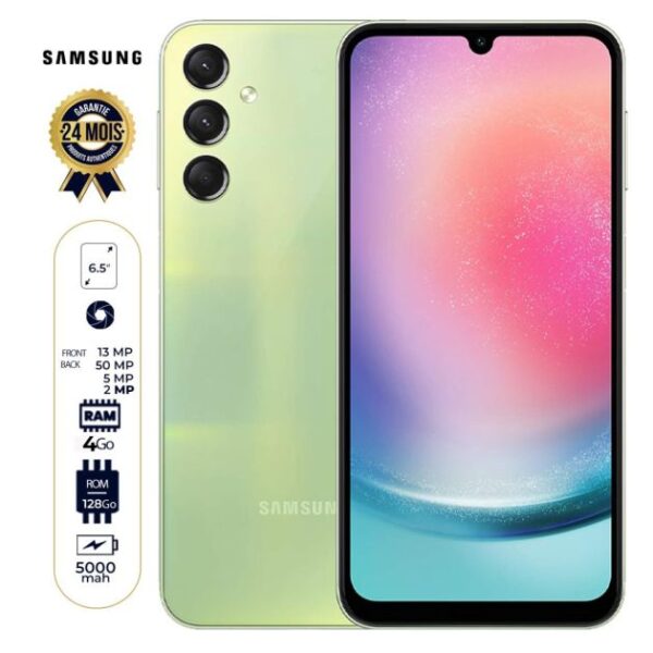 Samsung Galaxy A24 - 4G - 6.5" - 128 Go/4Go RAM - 5000mAh - 2 Nano SIM - 50MP + 5MP + 2MP/13MP - Garantie 24 Mois + Ecouteur offert