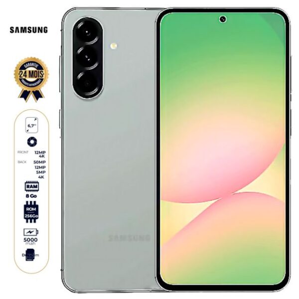 Samsung Galaxy A56 5G - 256 Go - 8Go RAM - 6.7" - Dual Nano SIM - 50MP+12MP+5MP 4k/12MP - 5000mAh  - 24 mois