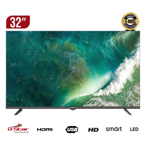 SMART TV D‑STAR 32 POUCES – DS‑32A1SA – HD Ready, Frameless (Sans bords) – WebOS, Wi‑Fi intégré – Garantie 6 Mois