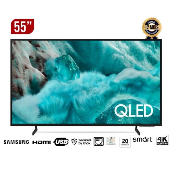 SMART TV Samsung Vision AI 55" QA55Q7F– QLED 4K – Processeur IA Q4 – One UI Tizen sécurisé Knox – Design Slim – Series 7 (2025) – Garantie 12 Mois