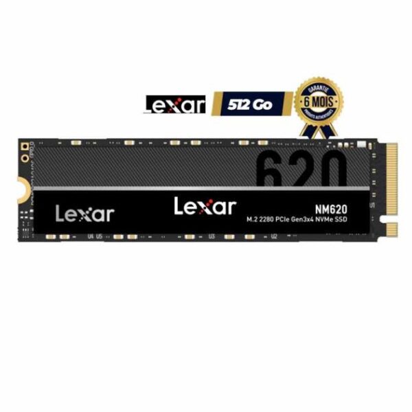 SSD interne 512 Go - Lexar NM620 M.2 2280 NVMe - Lecture 3500 Mo/s - Écriture 2400 Mo/s - Garantie 6 mois