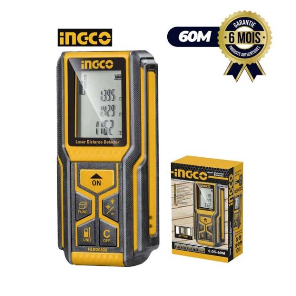Télémètre laser professionnel INGCO HLDD0608 - 0,05 à 60 m - Détecteur de distance - 3 Mois