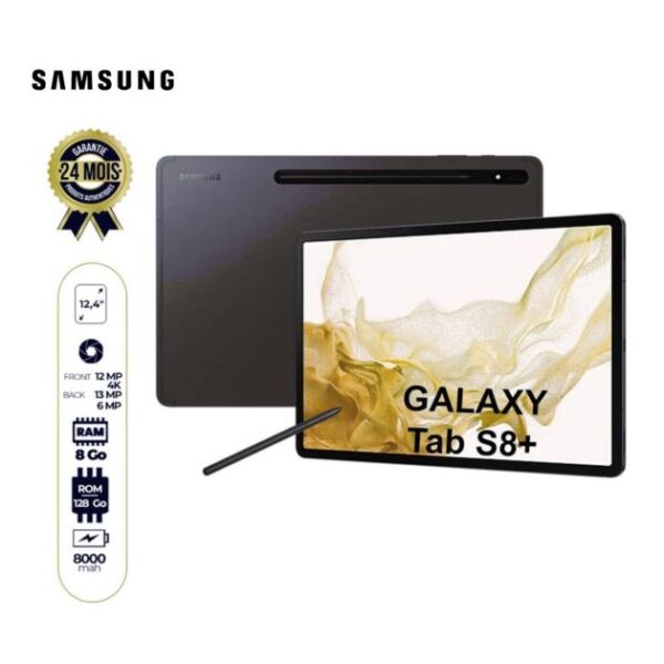 Tablette Samsung Galaxy Tab S8 Plus Wifi + 5G - 12.4" - 128Go/8Go - 13MP+6MP 4K/12MP 4K - 10090 mAh - Garantie : 24 mois